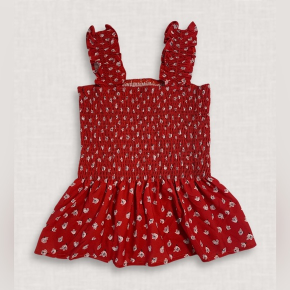 Red Floral Ruched Ruffle Women’s Tank Top Size Small - Picture 4 of 6